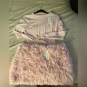 Naked Wardrobe Blush Feathered Skirt Set